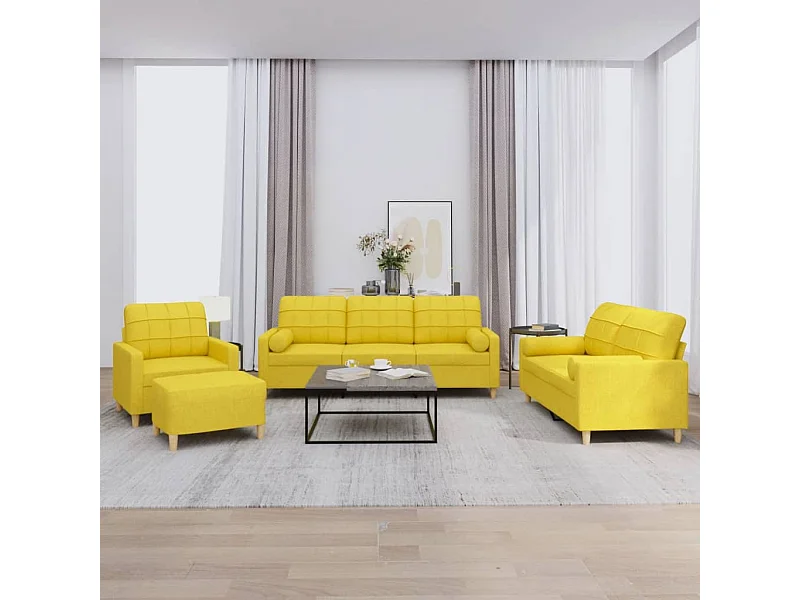 Ensemble de canapés 4 pièces avec coussins jaune clair tissu