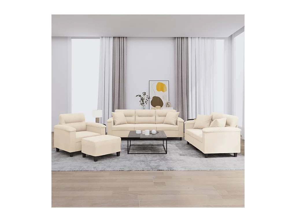 Ensemble de canapés 4 pièces avec coussins Beige Tissu microfibre