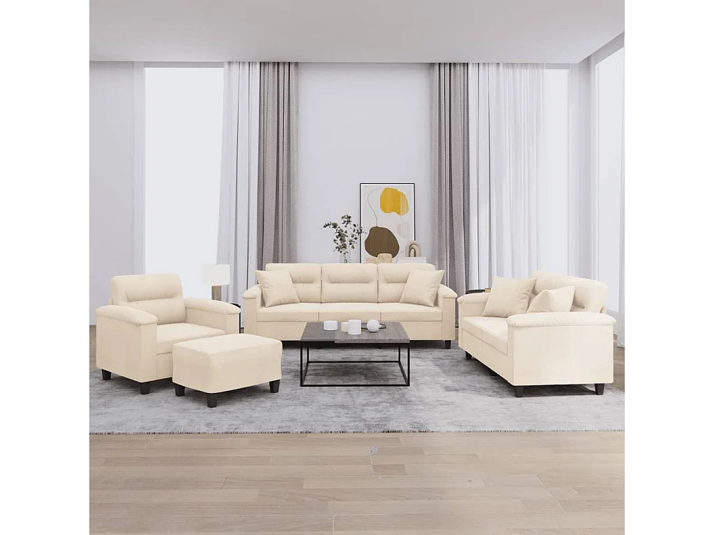 Ensemble de canapés 4 pièces avec coussins Beige Tissu microfibre