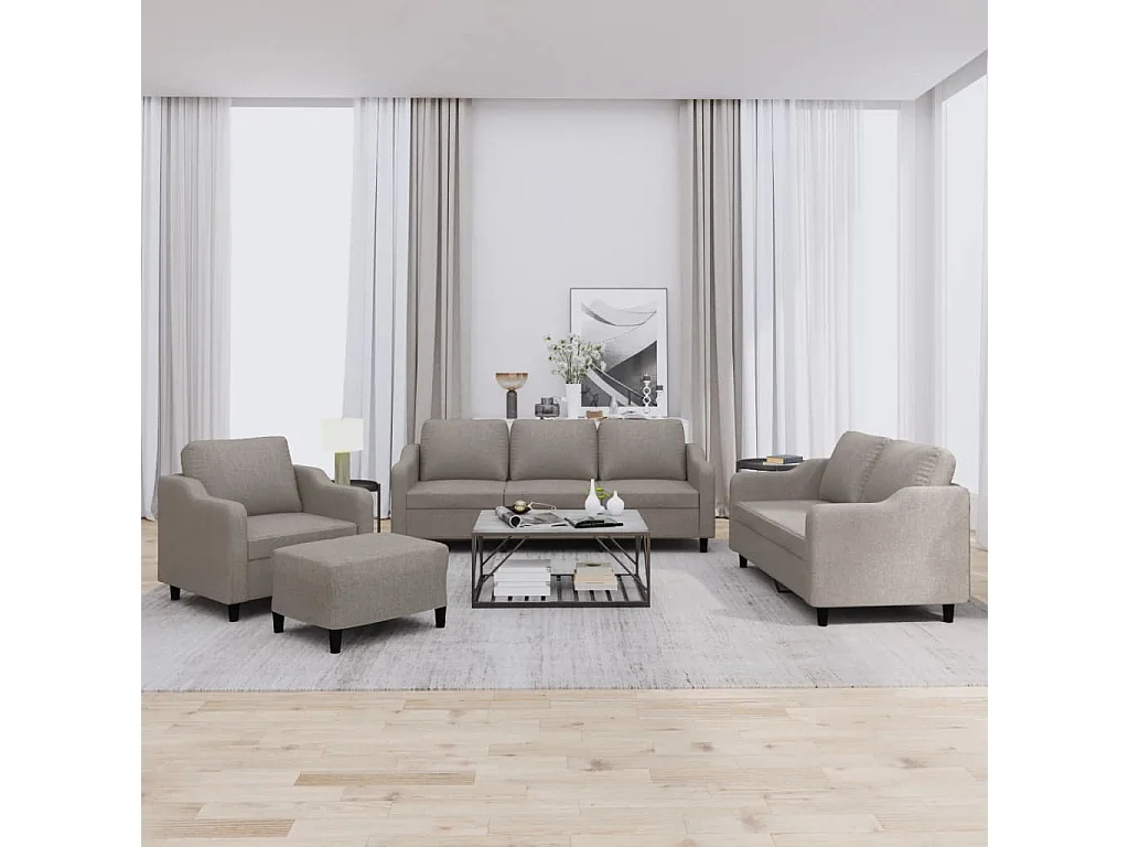 4 peças conjunto de sofás com almofadões tecido cinza-acastanhado