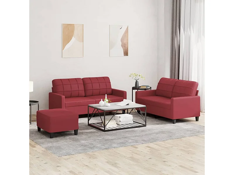 Ensemble de canapés 3 pièces et coussins Rouge bordeaux Similicuir