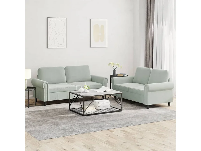 2-delige Loungeset met kussens fluweel lichtgrijs