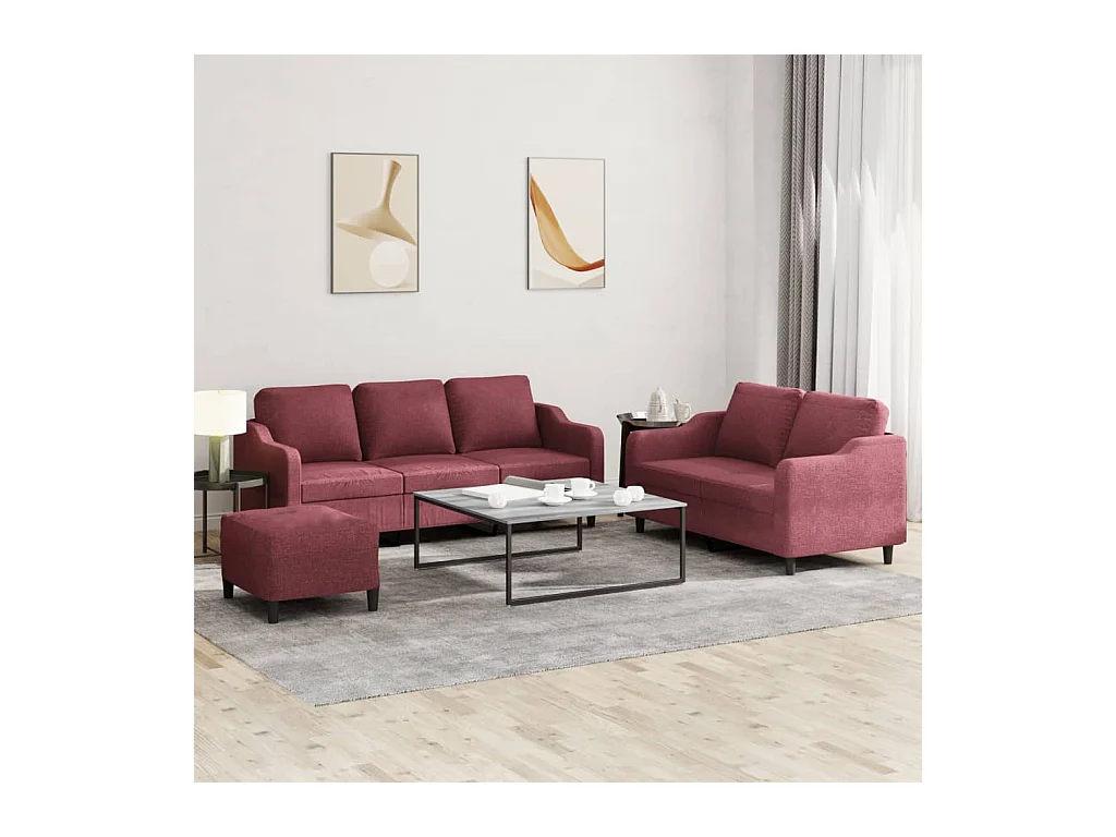 Ensemble de canapés 3 pièces avec coussins Rouge bordeaux Tissu