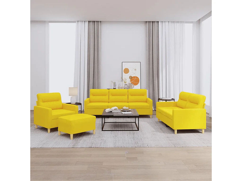 Ensemble de canapés 4 pièces avec coussins Jaune clair Tissu