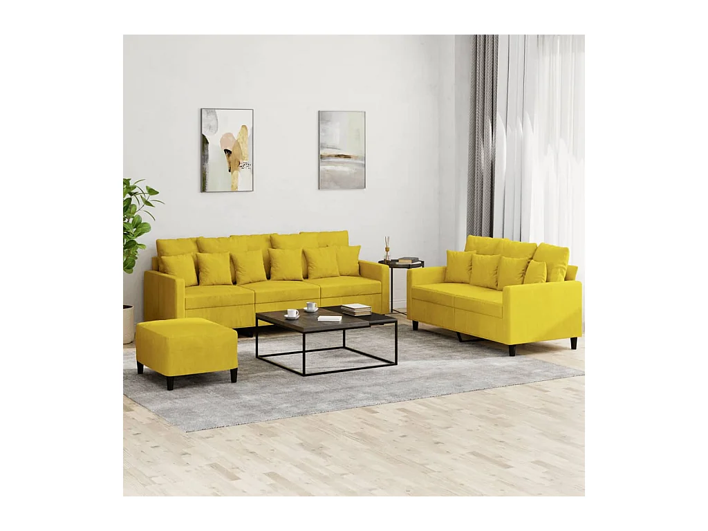 3-delige Loungeset met kussens fluweel geel