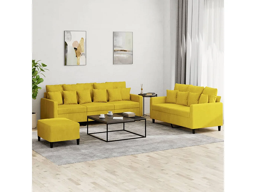 Ensemble de canapés 3 pièces avec coussins Jaune Velours