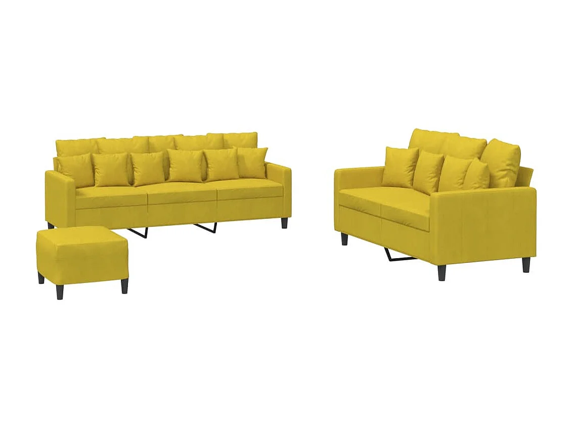 Ensemble de canapés 3 pièces avec coussins Jaune Velours