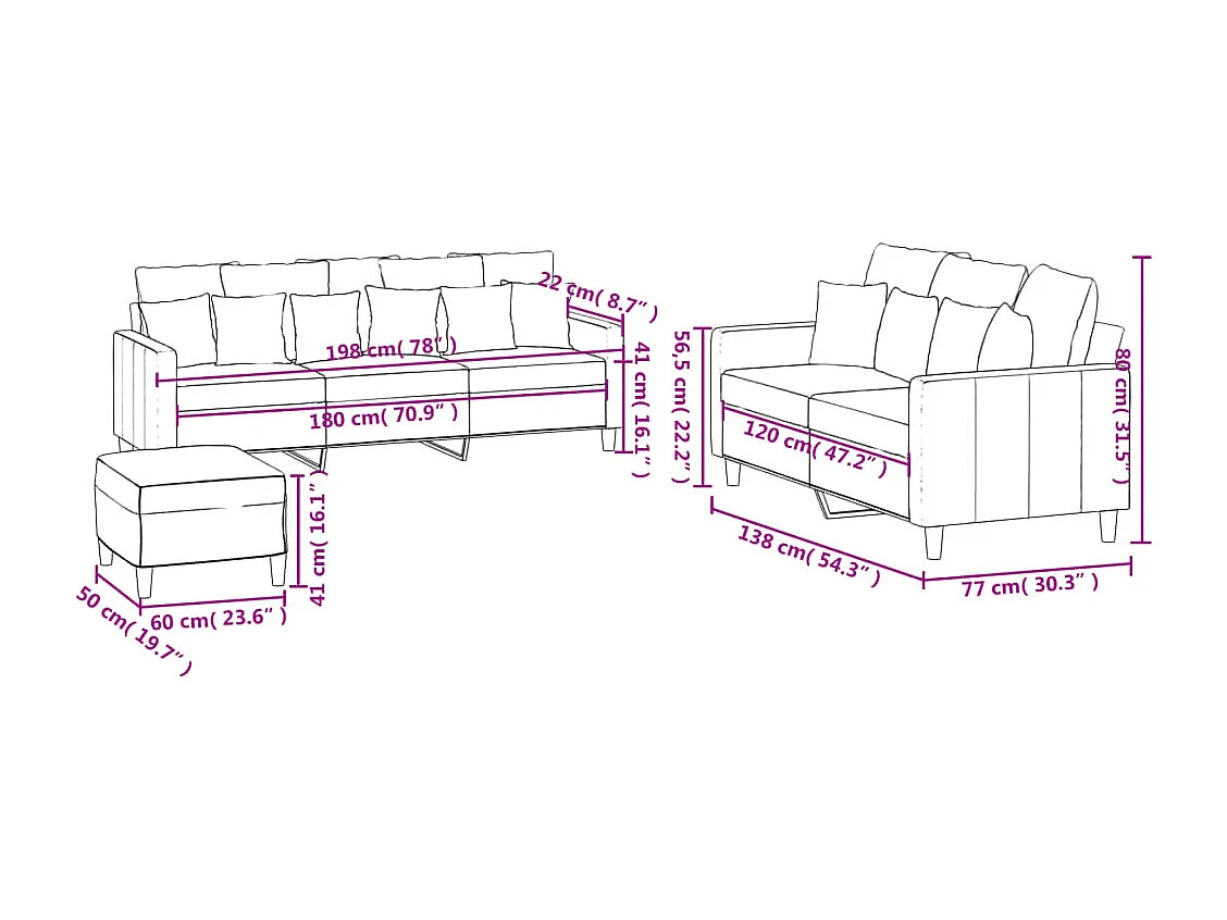 3-delige Loungeset met kussens fluweel wijnrood