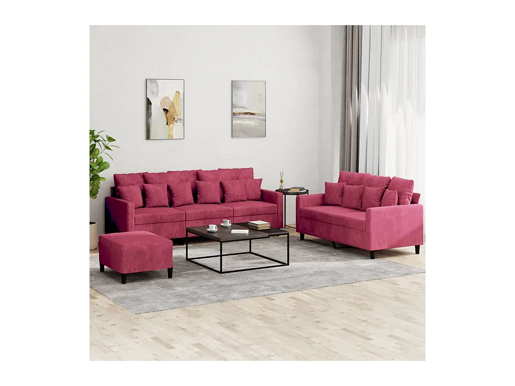 Ensemble de canapés 3 pièces avec coussins Rouge bordeaux Velours
