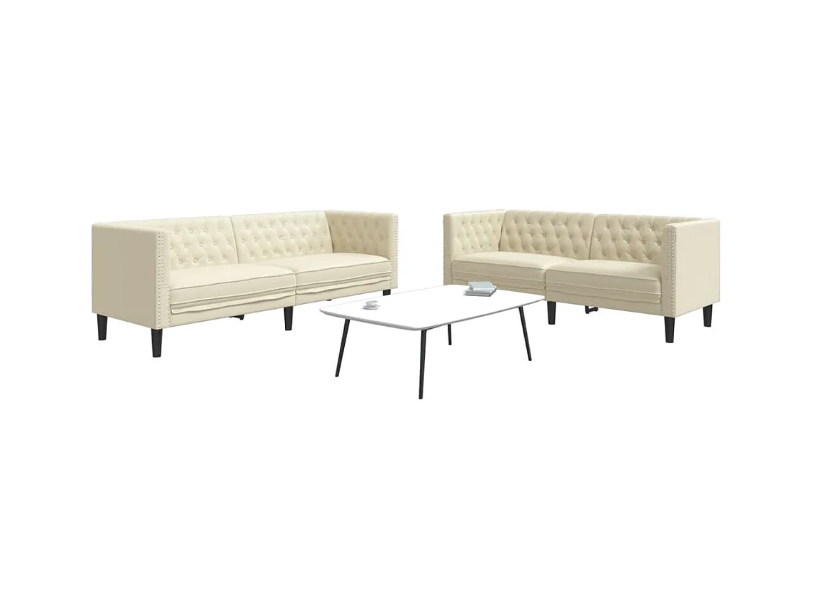 Ensemble de canapé Chesterfield 2 pièces crème similicuir