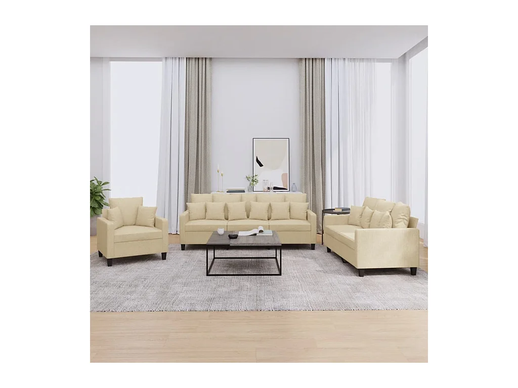 Ensemble de canapés 3 pièces avec coussins crème tissu