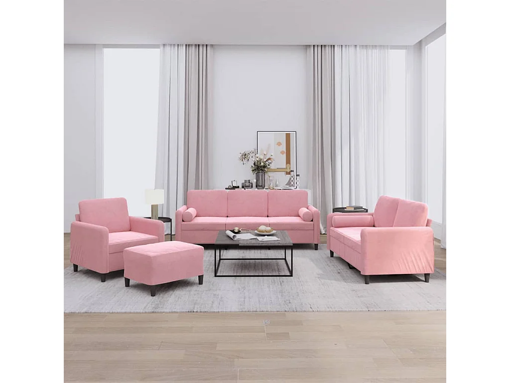 Juego de sofás con cojines 4 piezas terciopelo rosa