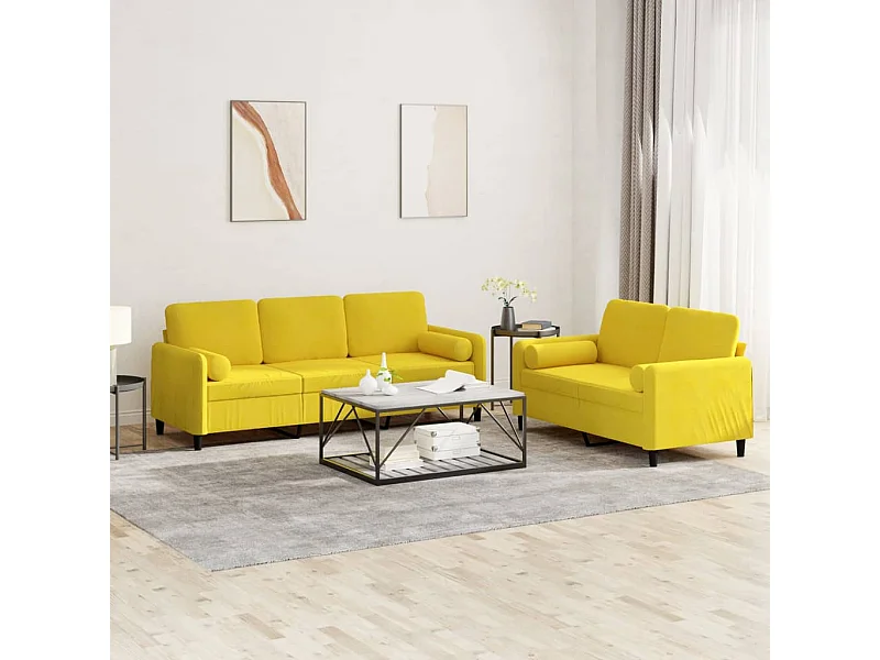 2 peças conjunto de sofás com almofadas veludo amarelo