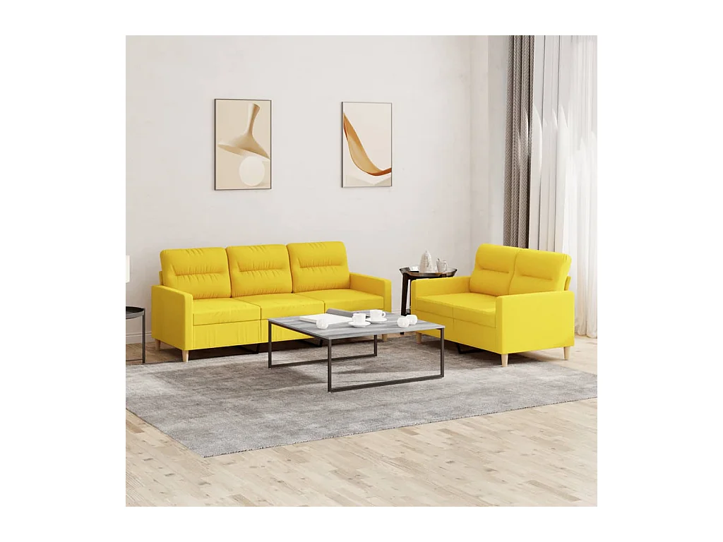 Ensemble de canapés 2 pièces avec coussins Jaune clair Tissu
