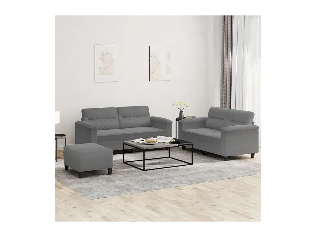Ensemble de canapés 3 pièces coussins gris foncé tissu microfibre