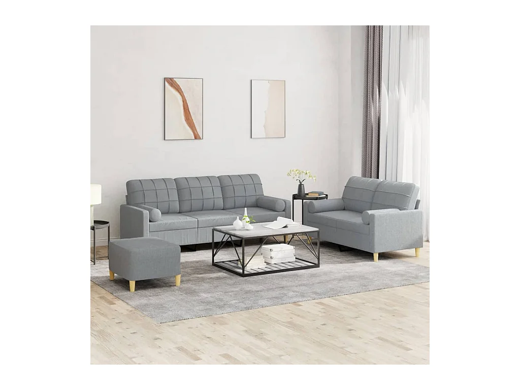 3-delige Loungeset met kussens stof lichtgrijs