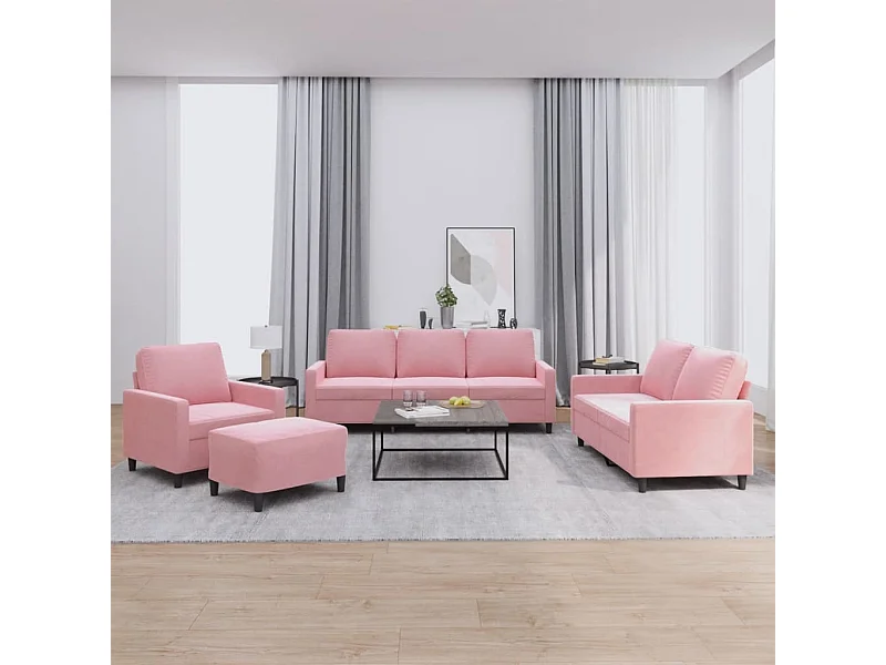 4 peças conjunto de sofás com almofadões veludo rosa