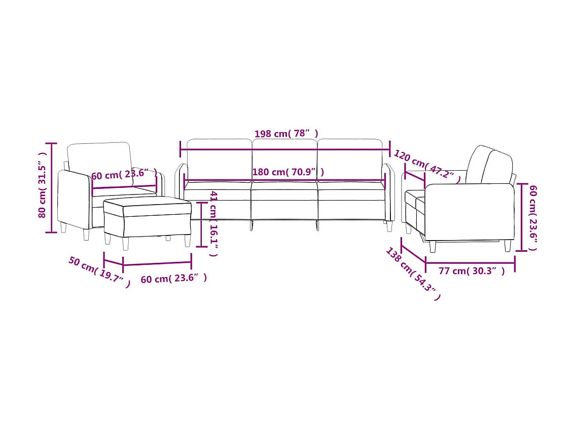 Ensemble de canapés 4 pièces rouge bordeaux velours