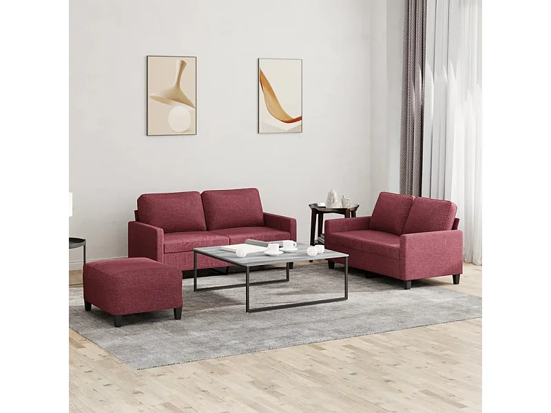 3 peças conjunto de sofás com almofadões tecido vermelho tinto
