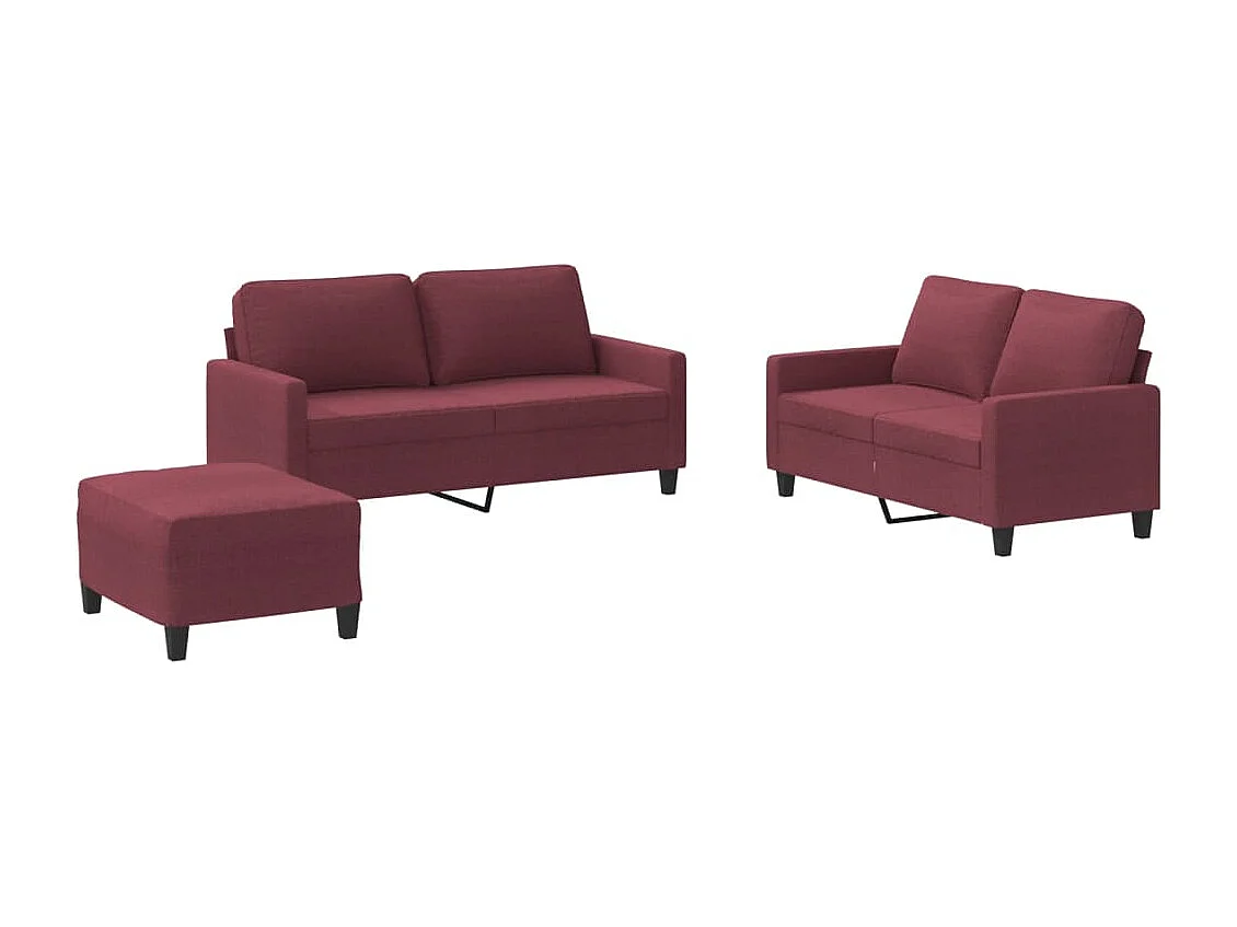 3-delige Loungeset met kussens stof wijnrood