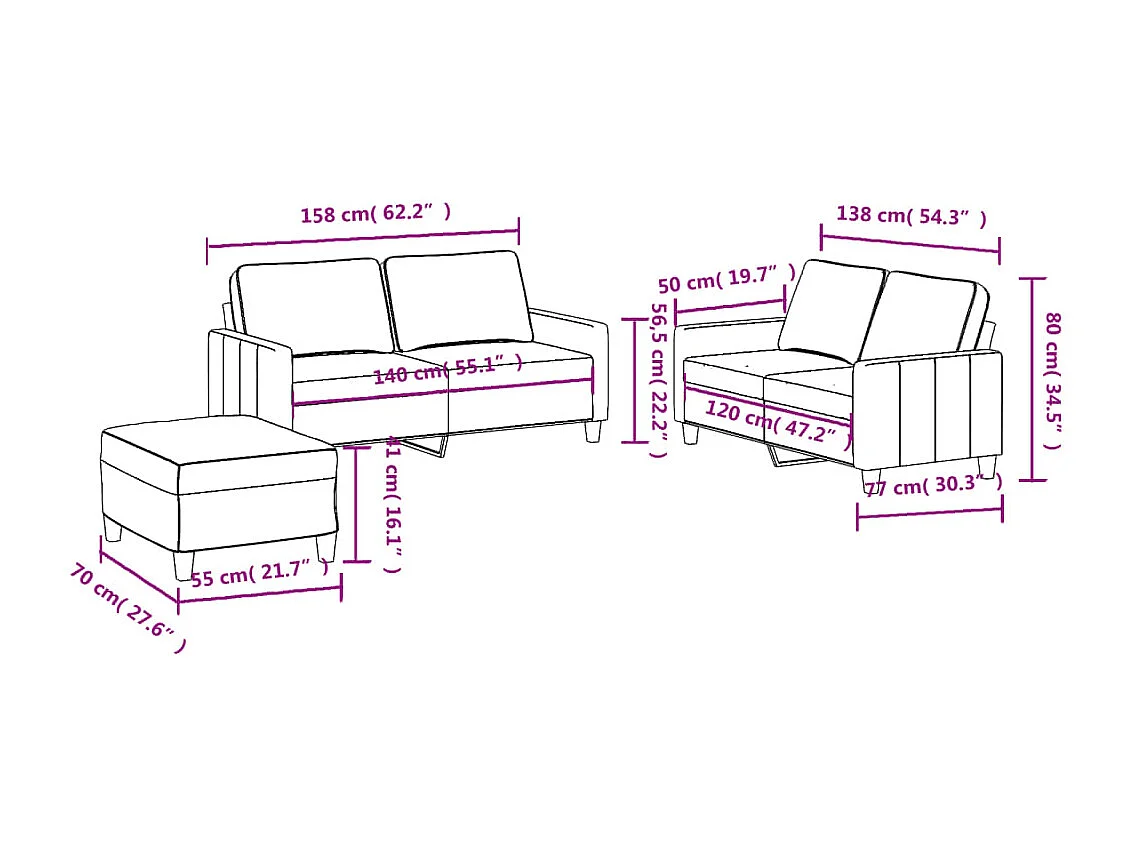 3-delige Loungeset met kussens stof wijnrood