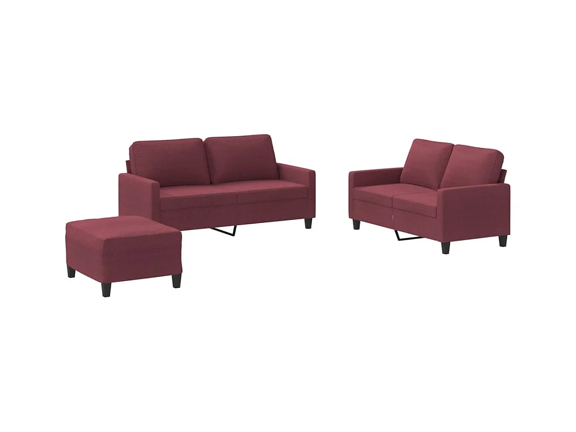 Ensemble de canapés 3 pièces avec coussins Rouge bordeaux Tissu