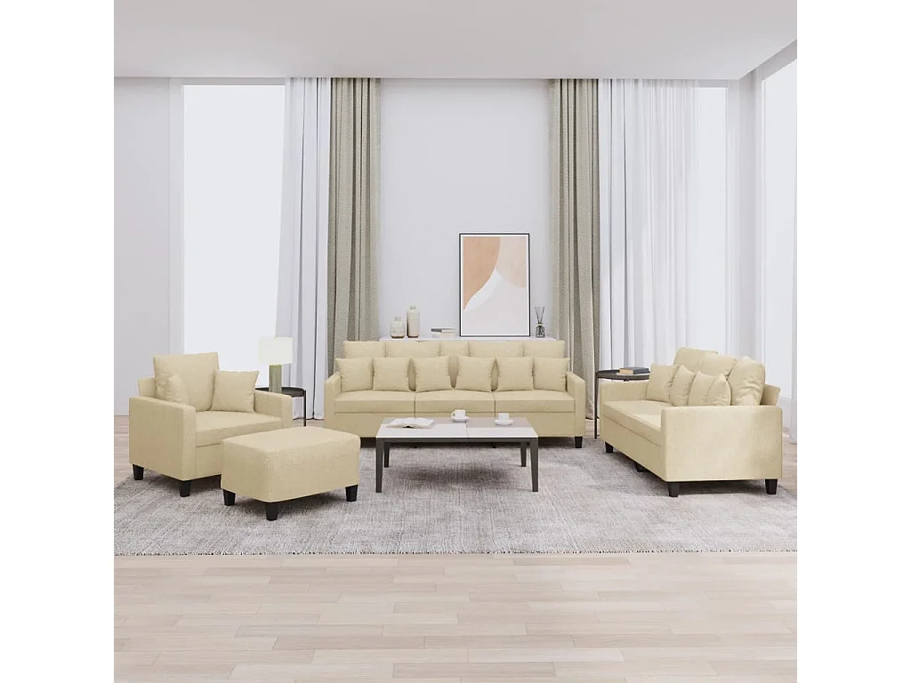 Ensemble de canapés 4 pièces avec coussins crème tissu