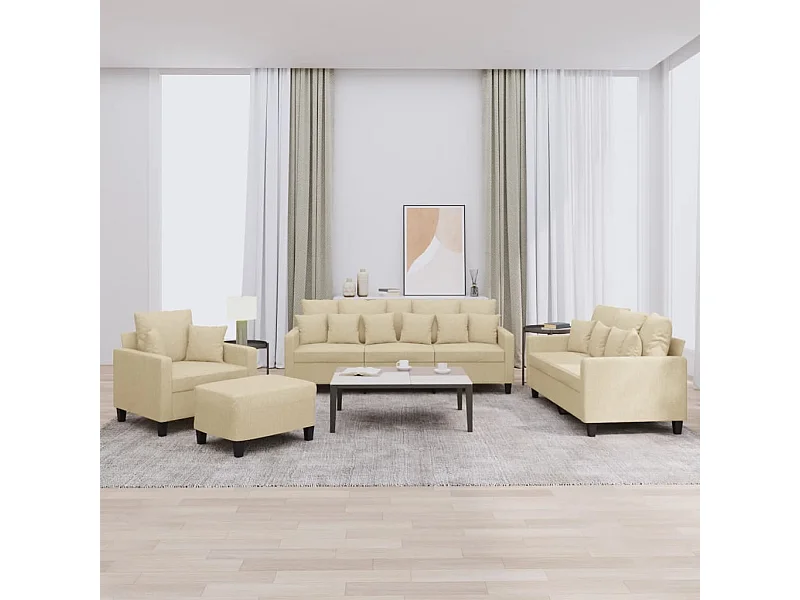 4-delige Loungeset met kussens stof crèmekleurig