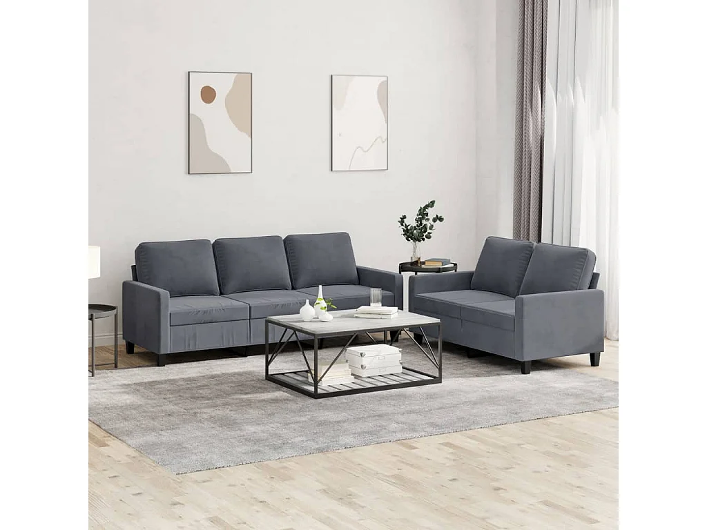 Ensemble de canapés 2 pièces avec coussins Gris foncé Velours