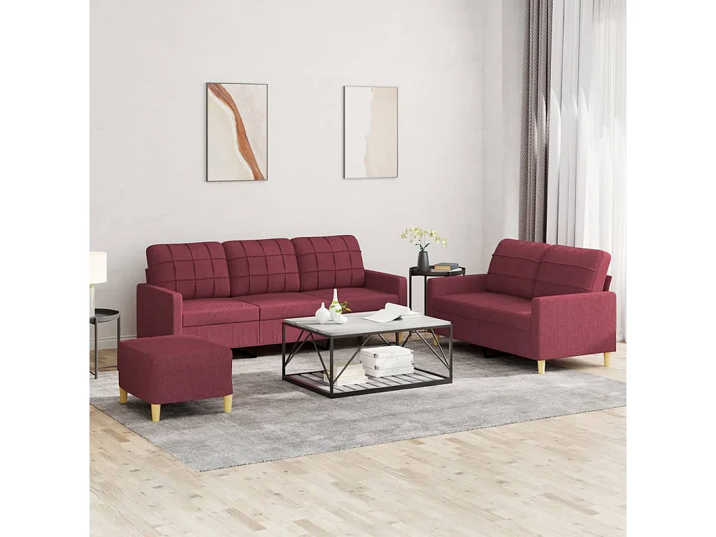 Ensemble de canapés 3 pièces avec coussins Rouge bordeaux Tissu