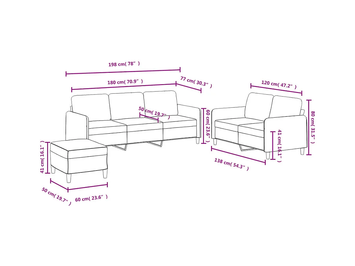 Ensemble de canapés 3 pièces rose velours