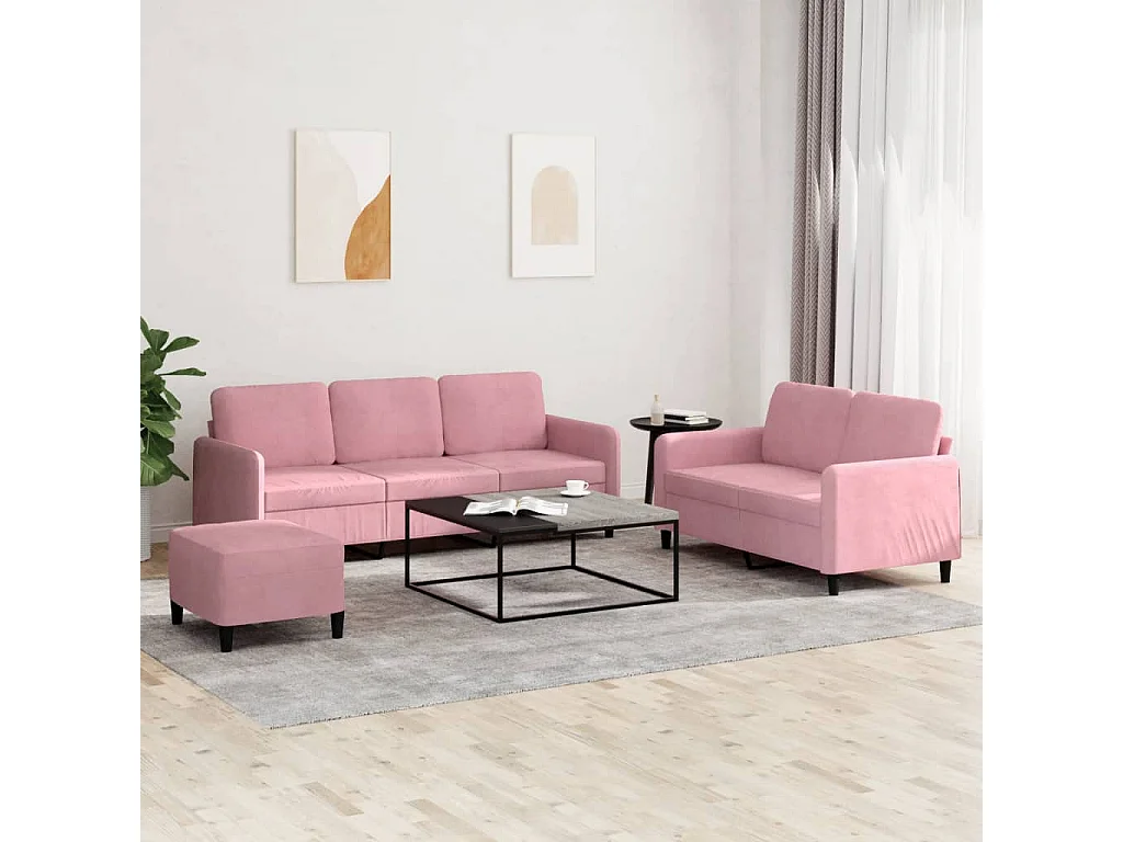 3 peças conjunto de sofás veludo rosa
