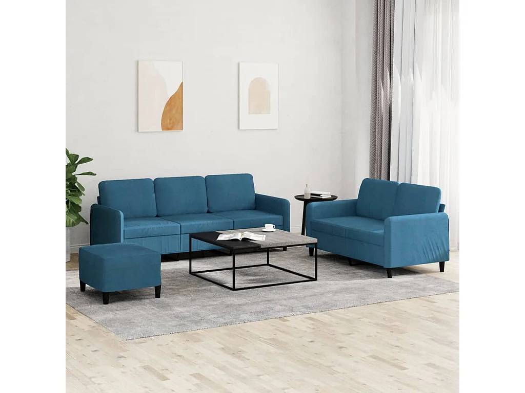 Juego de sofás 3 piezas terciopelo azul