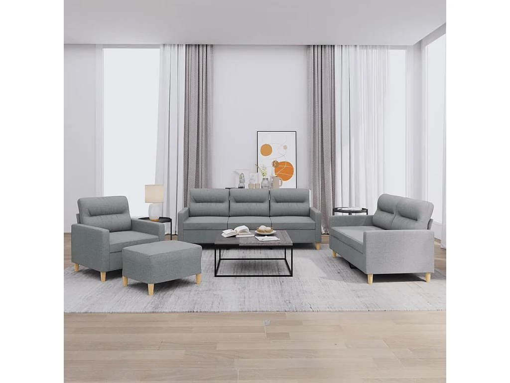 Ensemble de canapés 4 pièces avec coussins Gris clair Tissu