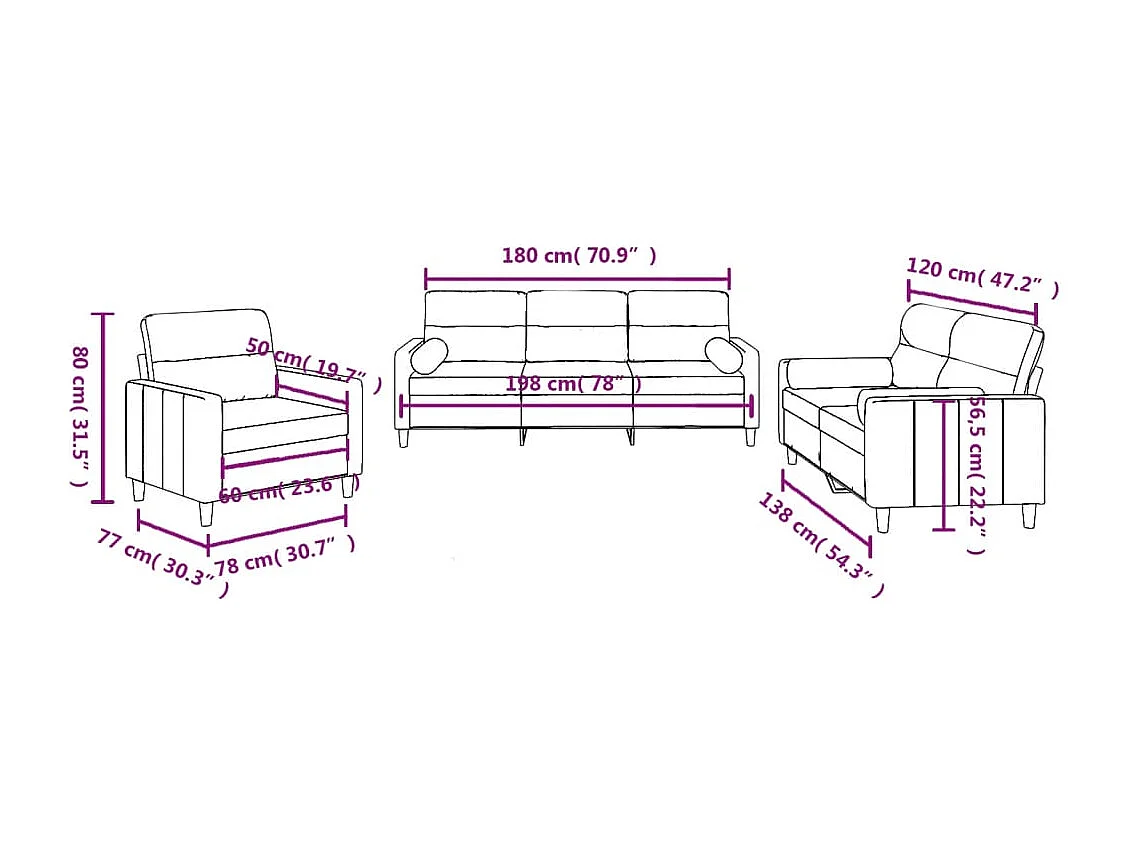 Ensemble de canapés 3 pièces avec coussins crème tissu