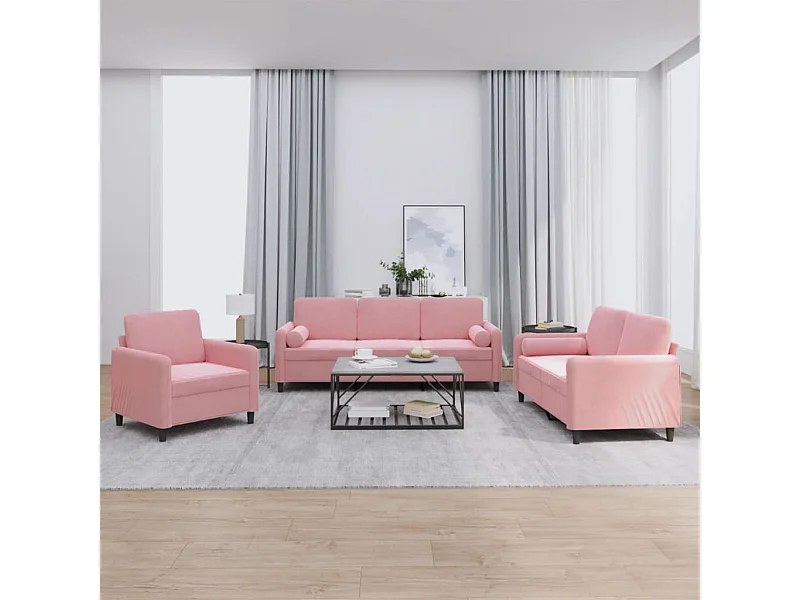 3 peças conjunto de sofás com almofadas veludo rosa