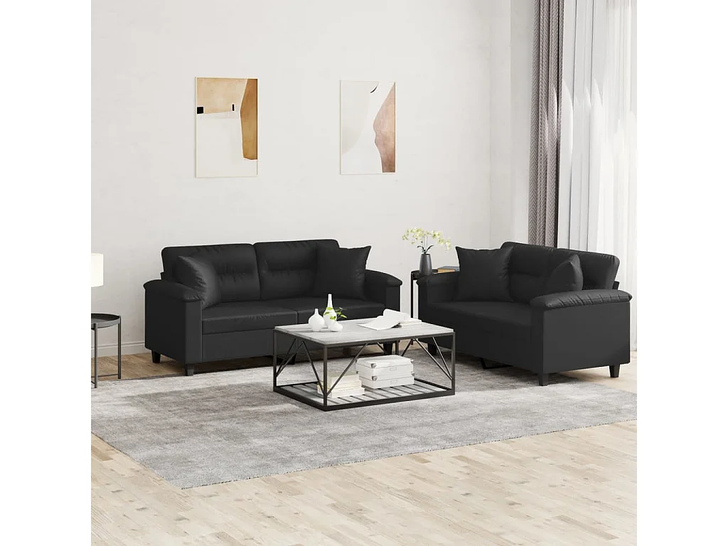 2-delige Loungeset met kussens kunstleer zwart