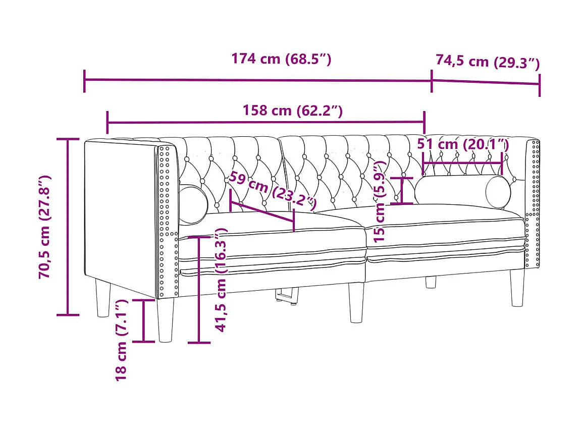 3 peças conjunto de sofás chesterfield com rolos veludo preto