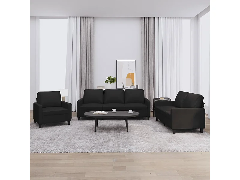 Ensemble de canapés 3 pièces avec coussins Noir Similicuir