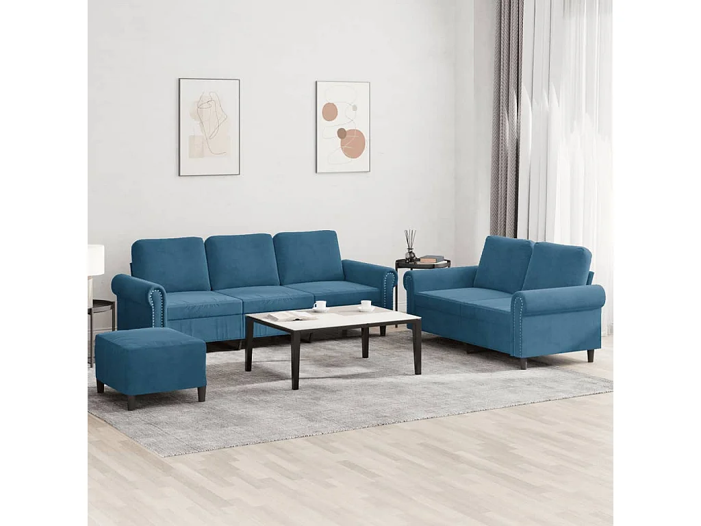 3-delige Loungeset met kussens fluweel blauw