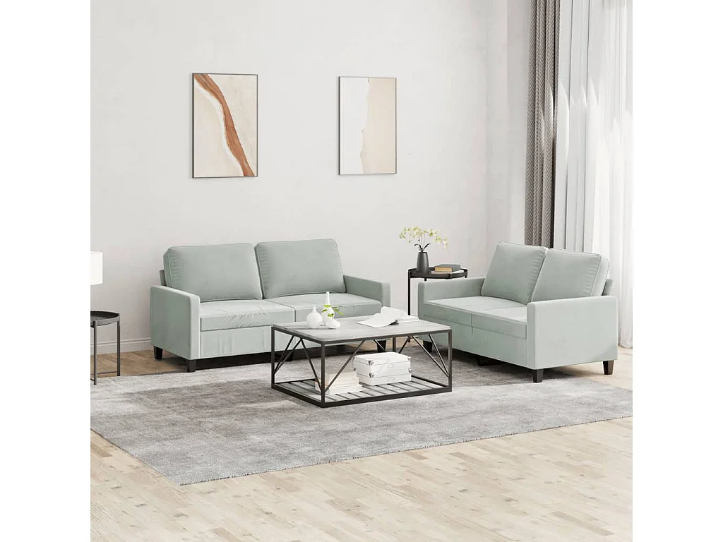 Ensemble de canapés 2 pièces avec coussins Gris clair Velours