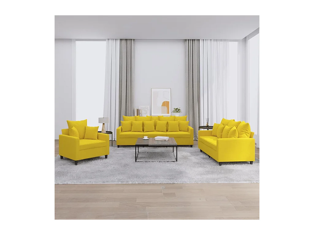Ensemble de canapés 3 pièces avec coussins Jaune Velours