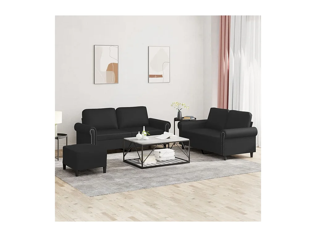 Ensemble de canapés 3 pièces avec coussins Noir Similicuir