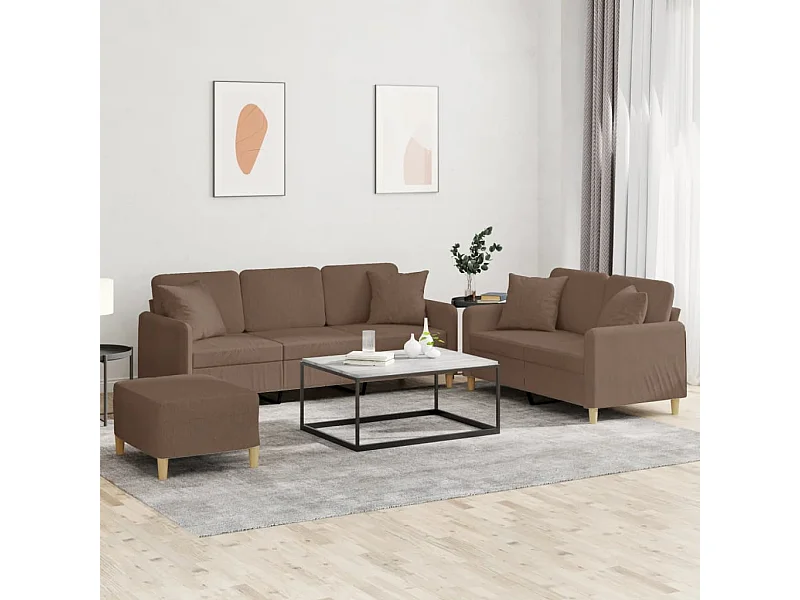 3 peças conjunto de sofás com almofadas tecido castanho