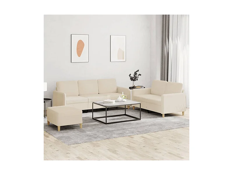 Juego de sofás con cojines 3 piezas tela crema