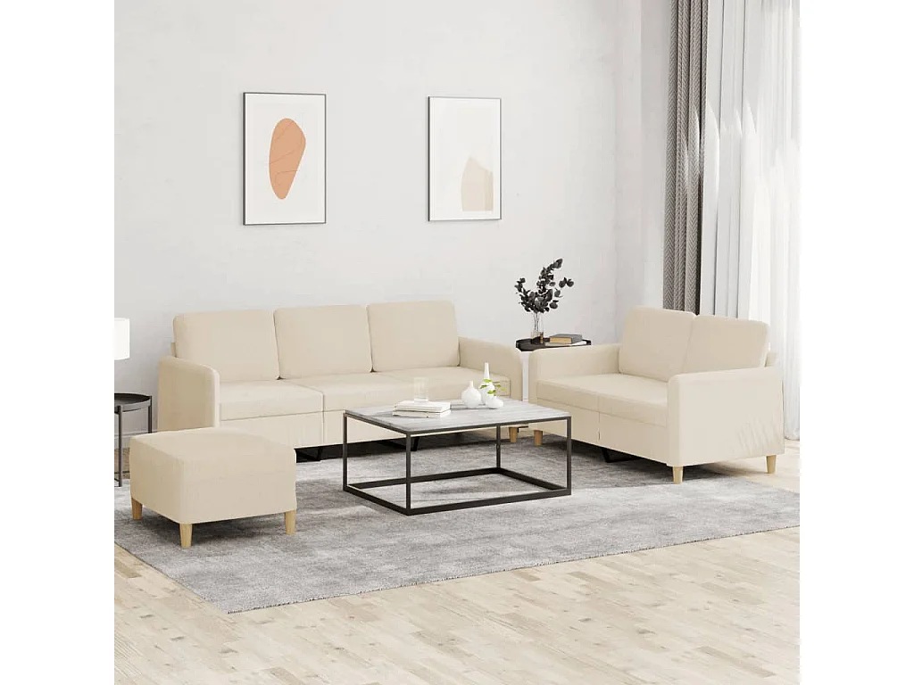 3 peças conjunto de sofás com almofadões tecido cor creme