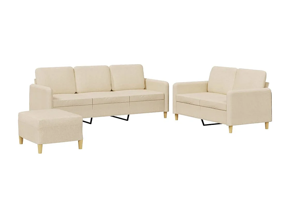 3 peças conjunto de sofás com almofadões tecido cor creme
