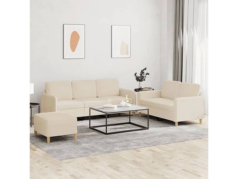 3-delige Loungeset met kussens stof crèmekleurig
