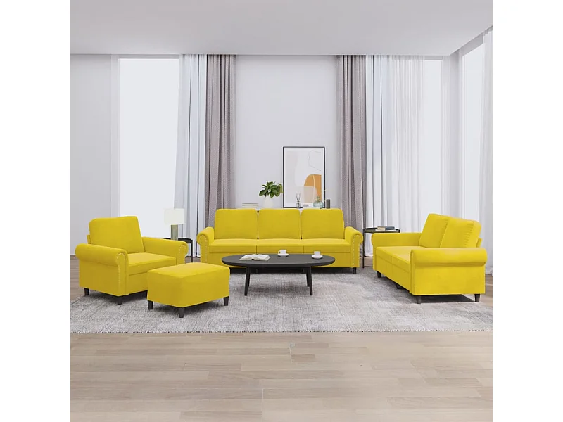 4 peças conjunto de sofás com almofadões veludo amarelo