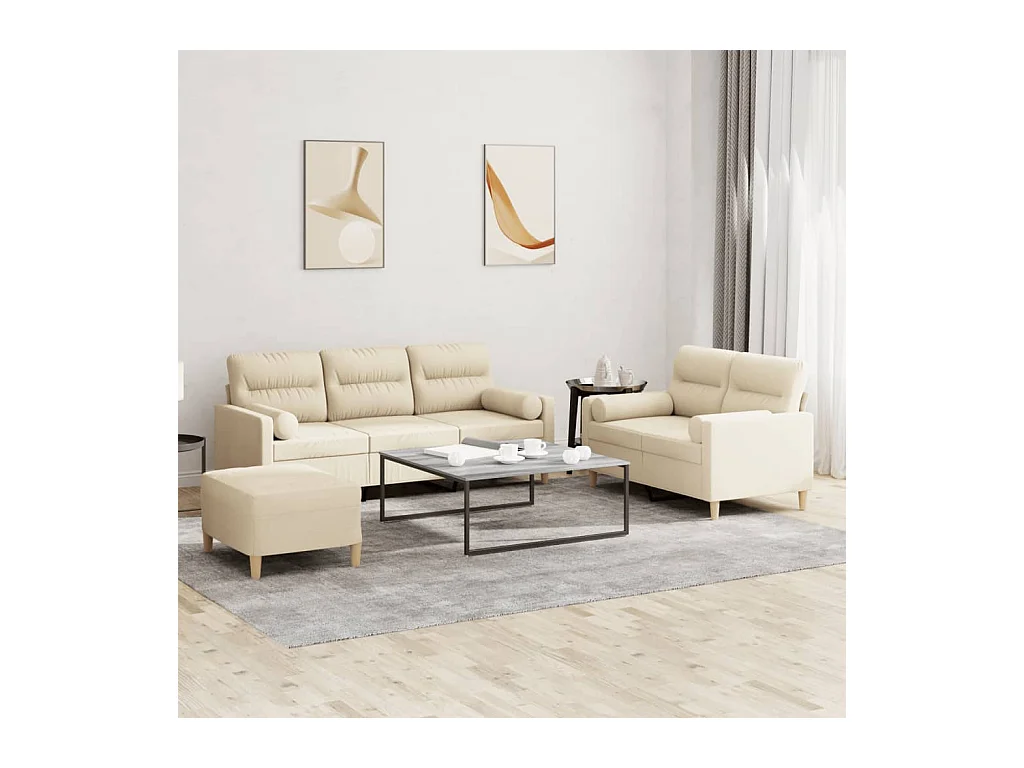 Ensemble de canapés 3 pièces avec coussins crème tissu